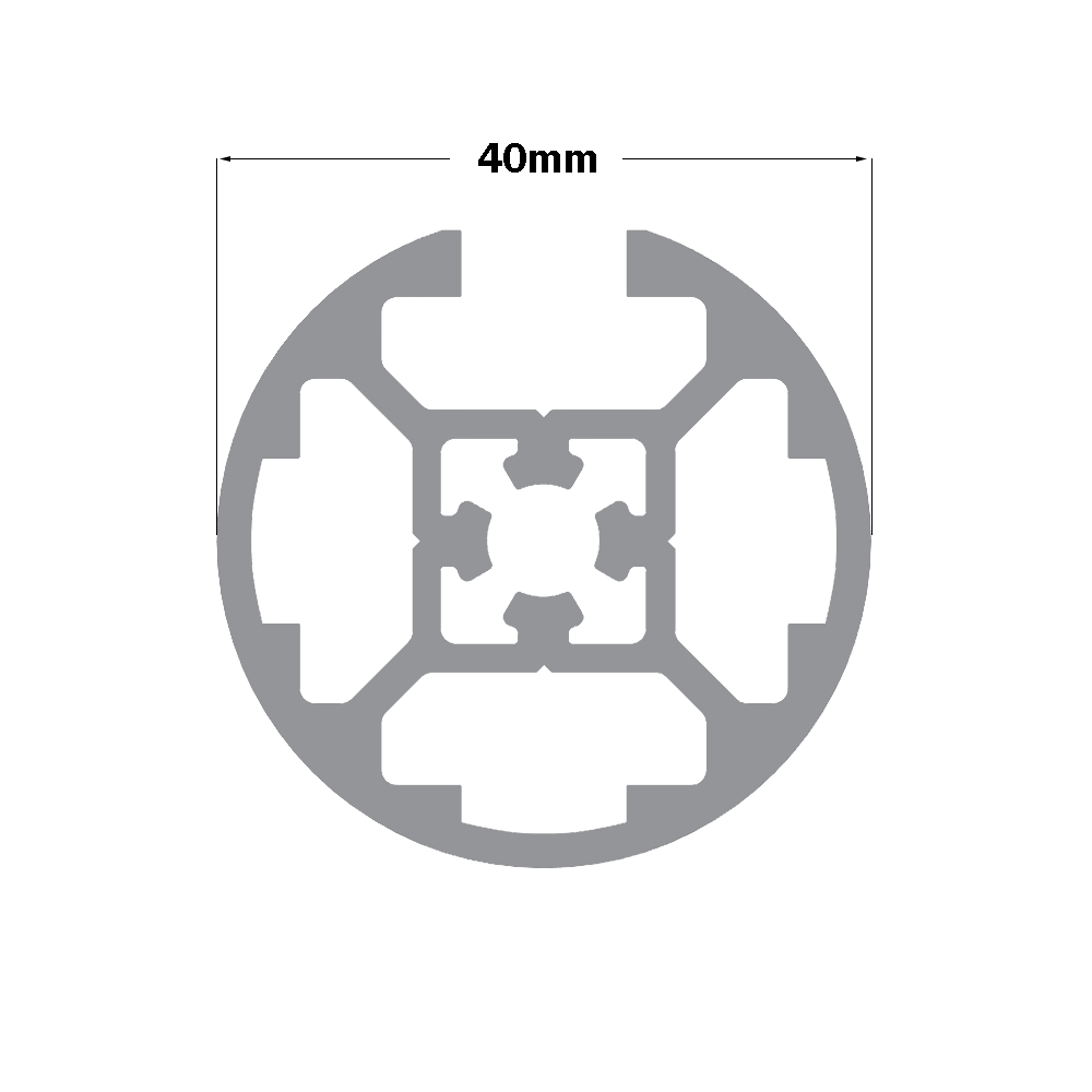 10-40R1-0-1500MM ALUMINUM PROFILE 40MM ROUND<br>1-SLOT, CUT TO LENGTH OF 1500MM